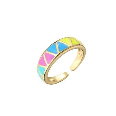 China Enamel Rainbow Dripping Oil Rings 18k Gold Plated Brass Ring Rhombus Triangle Open for sale