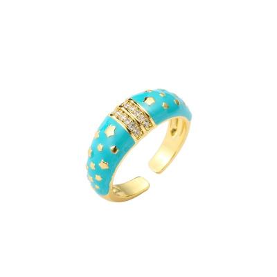 China Zircon Dripping Oil Rings Open Vintage Blue Zircon Ring Star Gold Plated for sale