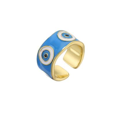 China Luxury 18K Dripping Oil Rings Gold Plated Colorful Enamel Turkish Evil Eye Ring for sale