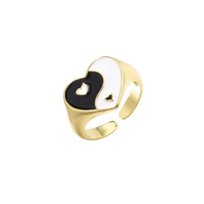 China Heart Gold Yin Yang Ring Dripping Oil Womens Adjustable Silver Rings OEM for sale