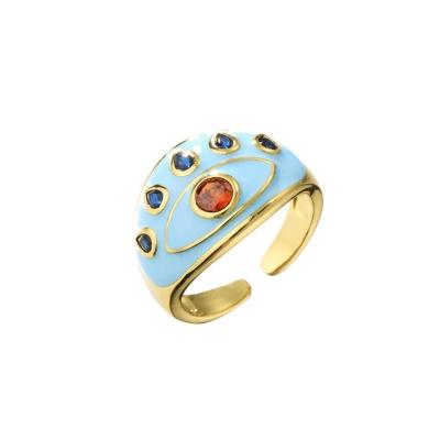 China Resizable Dripping Oil Ring Micro Enamel Zircon Evil Eye Ring for sale