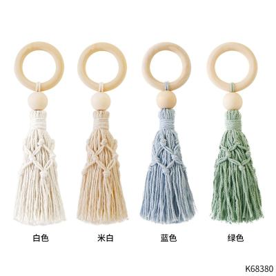 China Boho Macrame Napkin Ring Wedding Hand Made Woven Viable Rope Tassels Wood Beads Beaded Macrame Napkin Ring for sale