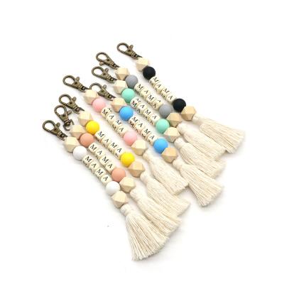 China New Trendy Macrame MOM Silicone Keychain Cotton Rope Tassel Bag Key Chain Handmade Charm Dangle Gift Tassels For Key Chain for sale