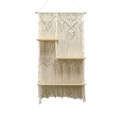 China New 3 Story Macrame Boho Home Decor Minimalist Floating Wall Mounted Tapestry for sale