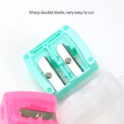 China Ladies Factory Pink Plastic Double Holes Eyeliner Pencil Sharpener Durable Cosmetic Makeup for sale