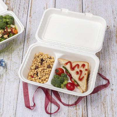 China Clamshell Bagasse Clamshell Disposable Biodegradable Plastic Food Containers With Lid for sale