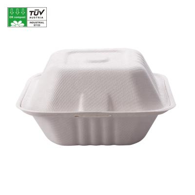 China Sustainable Ok Compost Clamshell Bagasse Sugar Cane Food Container Box for sale