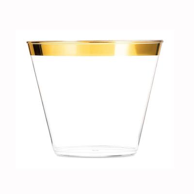 China 9oz Cold/Hot Water Gold Rim Plastic Tumbler Disposable Plastic Cup For Drinking for sale