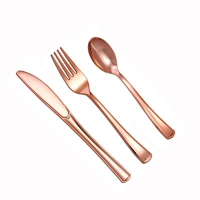 China Viable Plastic Fork and Knife Rose Gold Cutlery Plastic Flatware Set For Party Wedding for sale