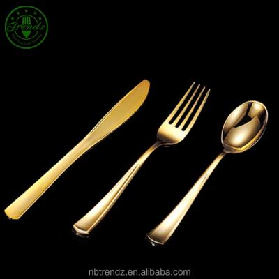 China Gold Disposable Upscale Flatware Set Heavy Plastic Gold Cutlery Set for sale