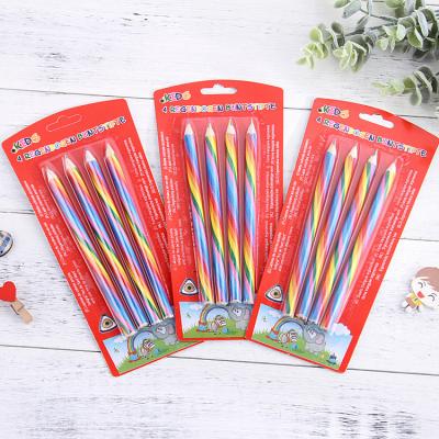 China Professional Eco-Friendly Promotional Factory Custom Rainbow Colored Hexagonal Wooden Eraser Four Childless Lapices In A Pencil Set With Packaging for sale