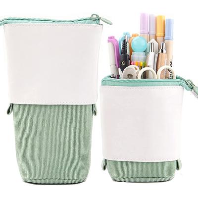 China Large Capacity Manufacturer PU Corduroy Pencil Bag Korean Fashion High Quality Retractable Pencil Case Promotional Kid Eco-Friendly For Students for sale