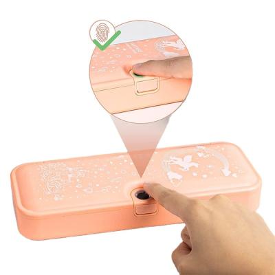 China Free Sample Promotional High Quality Fingerprint Lock Plastic Pencil Case Mulitifuctional Pencil Case Pouch With USB Charging For Kids for sale