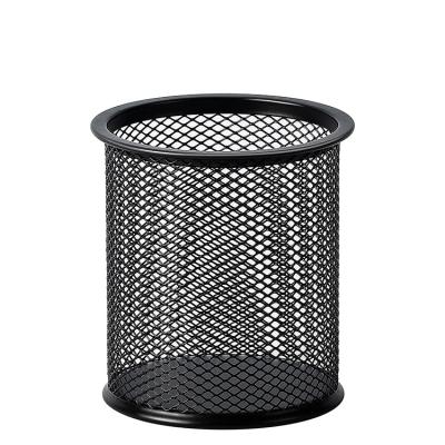 China Free Sample Round Storage School Student Desktop Pencil Holder Container Black Metal Mesh Pencil Stand Table Pen Storage Rack For Kids for sale