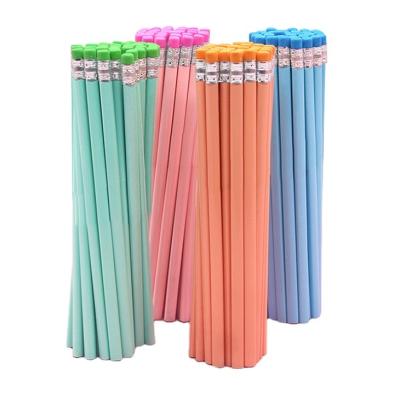 China Eco-friendly Wholesale Promotional Cheap Colorful Eraser Triangle Top Wooden Pencils Pre-Sharpened HB Graphite Matita for sale