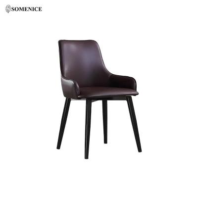 China Modern Modern Somenice Metal Leather Leg Brown Dining Chair For Restaurant Or Home Hotel for sale