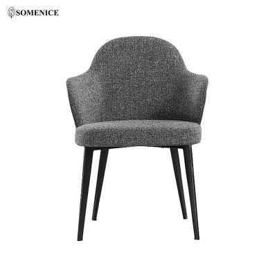 China Somenice Modern Hot Sale Modern Design Fabric Leather Chair With Black Metal Leg Used For Dining Room Restaurant Living Room Furniture for sale