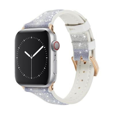 China Fashion Leather Glitter Genuine Leather Watch Band For Apple Watch 7/6/5/4/SE Woman Silm Watch Band For Iwatch 38/40mm 42/44mm for sale