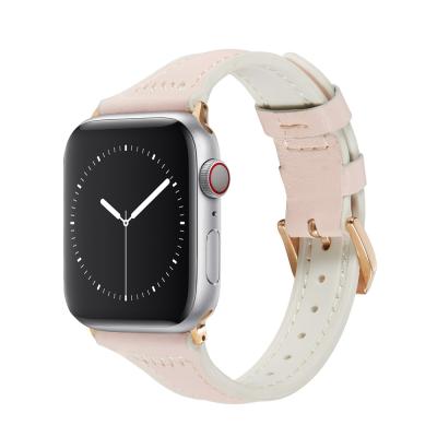 China Fashion Candy Leather Colors Leather Watch Band For Apple Watch 7/6/5/4/SE Women Slim Watch Band For Iwatch 38/40mm 42/44mm for sale