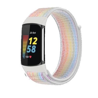 China Breathable Fabric Sport Wristband For Fitbit Charge 5 Strap Wristband Nylon Adjustable Woven Buckle Man Woman Replace for sale