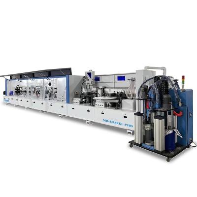 China Hotels MINGD MD-828SKKL-PURS mdf kdt pvc edge banding machine pur gule automatic corner rounding edge banding machinery for cabinet for sale