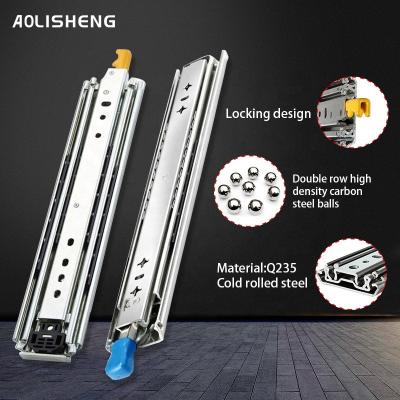 China Strong Loading Capacity AOLISHENG Triple Extension Ball Bearing Furniture Hardware Camper Loads 500LB Heavy Duty Locking Drawer Slides for sale