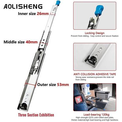 China AOLISHENG Contemporary Heavy Duty Furniture Hardware Triple Extension Ball Bearing Locking Drawer Slides 1200MM Wide for sale