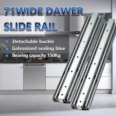 China AOLISHENG Modern 71mm Ball Bearing Extension Triple Wide Furniture Hardware Heavy Duty Drawer Slides Loads 150kg for sale