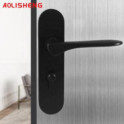 China AOLISHENG High Quality Minimalist Black Bedroom Door Cylinder Handle Lock Wooden Trigger Set for sale