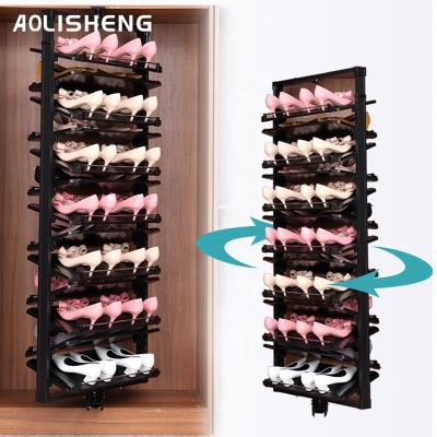 China AOLISHENG 360 Degree Convertible Changing Room Cabinet Swivel Rotating Telescopic Shoe Shelf Rack for sale