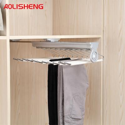 China New AOLISHENG Classic/Postmodern/Side Top Mounted Hanging Full Extension Pull Out Track Wardrobe Pants Rack for sale