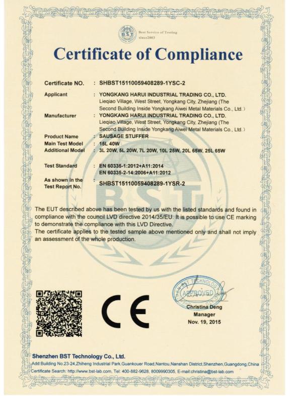 CE - Zhejiang Horus Industry And Trade Co., Ltd.