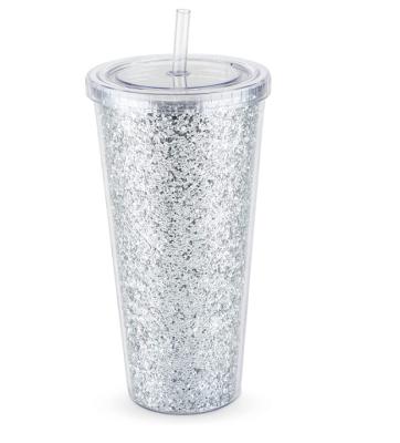 China Viable Silver Double Wall Tumbler Reusable, Leak Proof, Travel, 24oz Glitter Plastic Coffee Mug, Slim, Iced Clear for sale