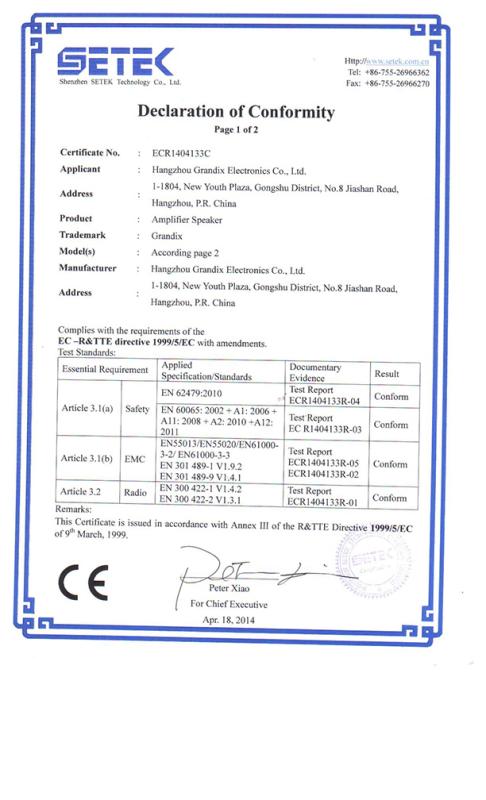 CE - Hangzhou Grandix Electronics Co., Ltd.