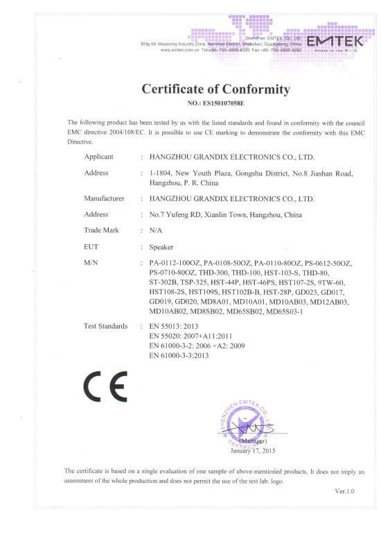 CE - Hangzhou Grandix Electronics Co., Ltd.