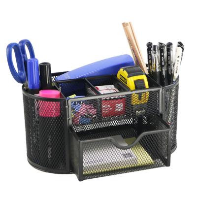 China Black Metal Mesh Office School Supply Desk Organizer With Slide Drawer for sale