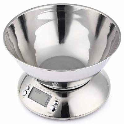 China With Scale Tray 5kg 1g Cooking Tool Digital Weight Scale Food Balance Stainless Steel Electronic Kitchen Scales With Bowl for sale