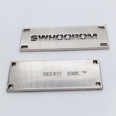 China Viable Custom Bag Accessories Engraved Brand Logo Tags High Quality Handbag Clad Metal Labels for sale