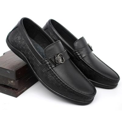 China Black Flat Comfortable Soft Deodorization Fashion Training Shoes Casual Loafers Fit Leather Shoes For Men for sale