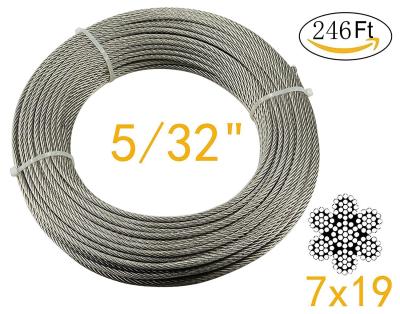 China Stainless Aircraft Steel 7x19 wire rope For Railing ,Decking, DIY Balustrade , 5/32Inch for sale