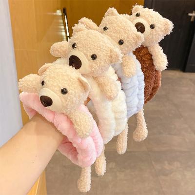 China Wholesale Cute Plush Headband Wash Face Fashion Bear Headband Girls Funny Makeup Cartoon Hair Accessories for sale