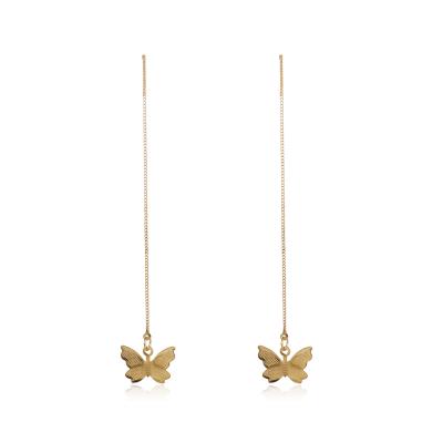 China Women Fashion Jewelry Korean Style Gold Butterfly Charm Tassel Earrings for sale