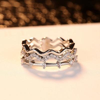 China Trendy Fashion Zircon Wavy Women's Multilayer Water Pattern Jet Ring R295 for sale