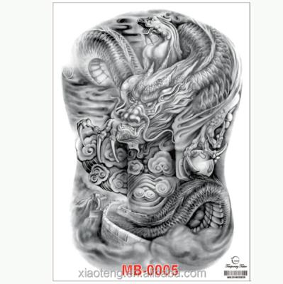 China Large Gray Tattoo Flying Chinese Dragon Temporary Waterproof Temporary Tattoo Stickers For Whole Back 34x48CM for sale