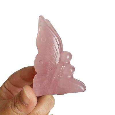 China Europe Wholesale Natural Rose and Green Quartz Crystal Crafts Butterfly Fairy Sculpture for Home Decoration for sale