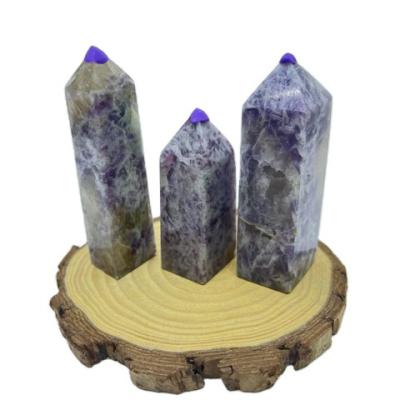 China Pure and Cute Lavender Plum Blossom Tourmaline Quartz Geometry Crystal Column For Home Decoration from Europe for sale