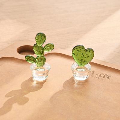 China Art Deco Creative Glass Craft Cactus Flower Vase Table Decoration Glass Ornaments for sale