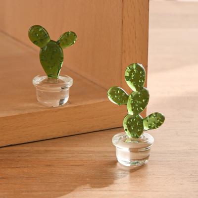 China Art Deco Creative Green Cactus Flower Vase Glass Table Decoration Ornaments for sale