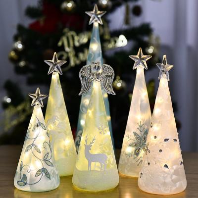 China Handwork Creative Blue Angel Glass Christmas Tree LED Light Desktop for Christmas Day for sale