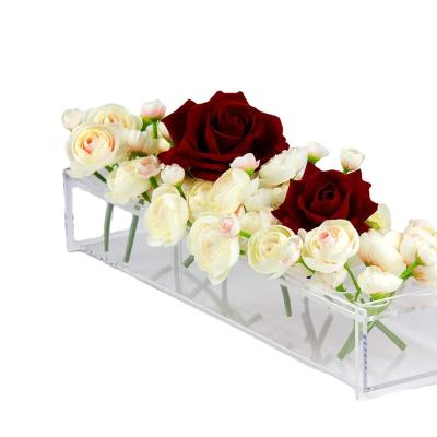 China Hot-selling Art Deco Amazon decoration rectangle vase new transparent wedding clear acrylic flower vase with LED for sale